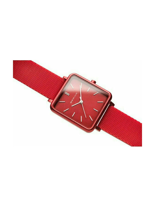 Bering Time True Aurora Watch Battery with Red Metal Bracelet