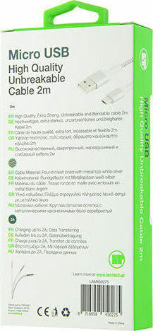 Lamtech Braided USB 2.0 to micro USB Cable Ασημί 2m (LAM450275)