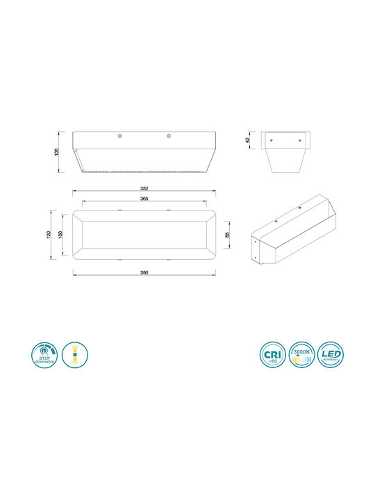 Trio Lighting Arino Modern Lamp Wall with Integrated LED and Warm White Light Gray 35x12cm