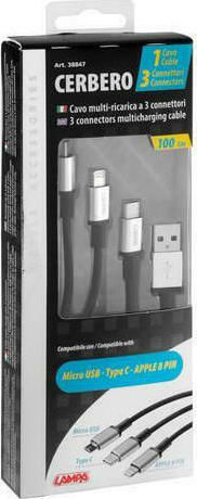 Lampa Cerbero Regular Cablu USB la Lightning / Type-C / micro USB cu mai multe porturi Argintiu 1m (L3884.7)