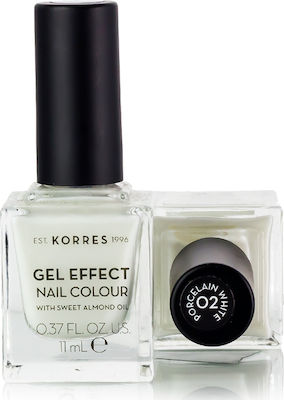 Korres Gel Effect Gloss Βερνίκι Νυχιών Μακράς Διαρκείας Λευκό 2 Porcelain White 11ml