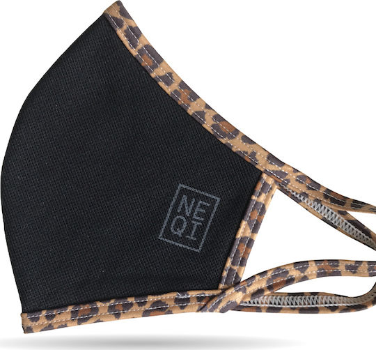 Neqi Re-Useable Face Masks Black With Leopard Trim Small/Medium 3τμχ