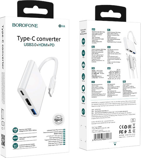 Borofone DH4 USB-C Docking Station mit HDMI 4K PD Weiß