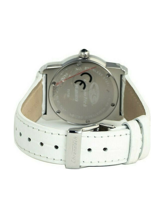 Chronotech Watch with White Leather Strap CT7279B-06