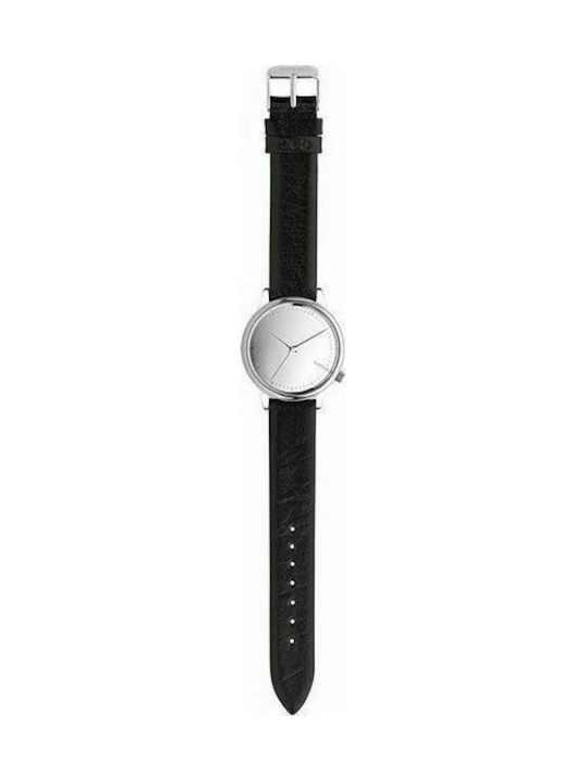 Komono Estelle Mirror Watch with Black Leather Strap