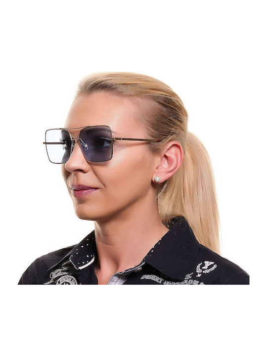 Web Women's Sunglasses with Silver Metal Frame and Light Blue Mirror Lens WE0210 32V