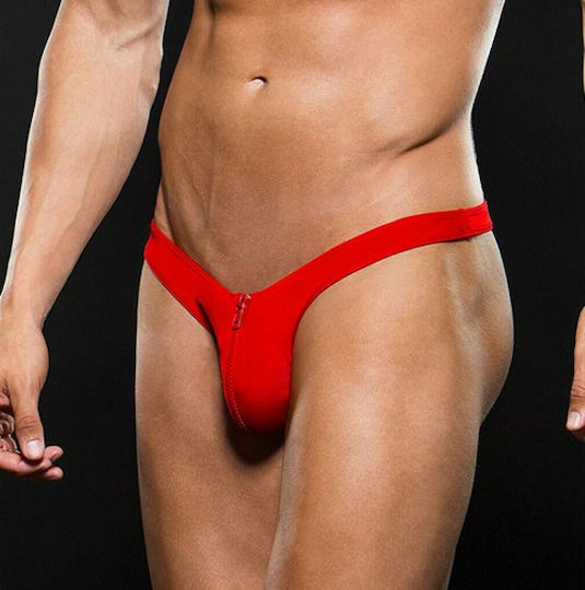 Envy Menswear Microfiber Low Rise Zip Thong Red