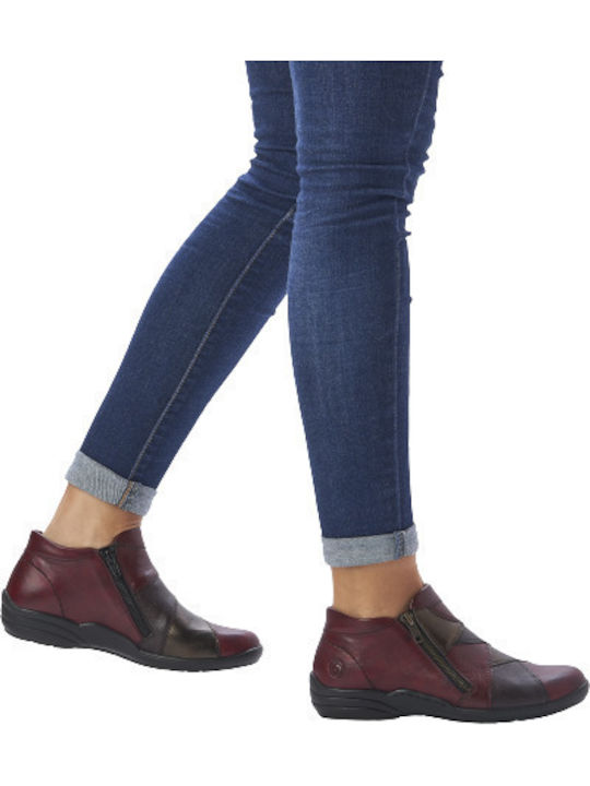 Leather Women's Ankle Boots Platform Burgundy