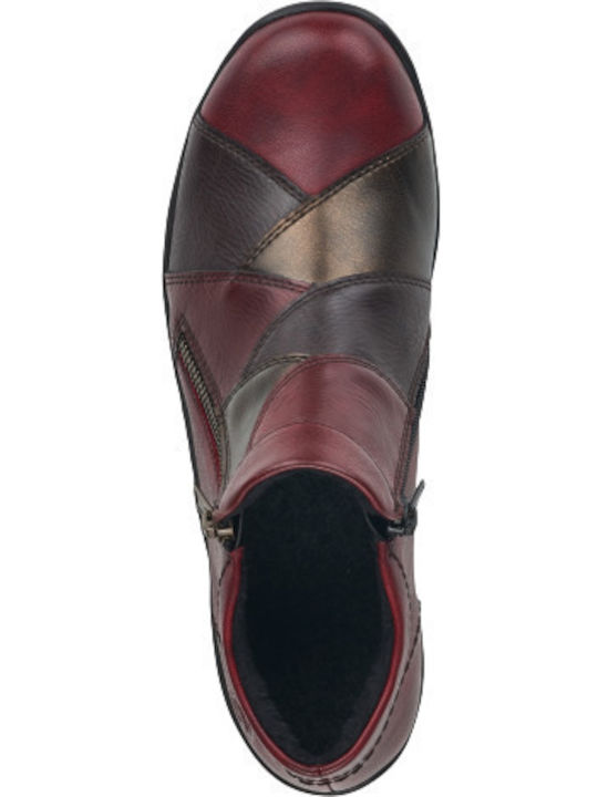 Leather Women's Ankle Boots Platform Burgundy