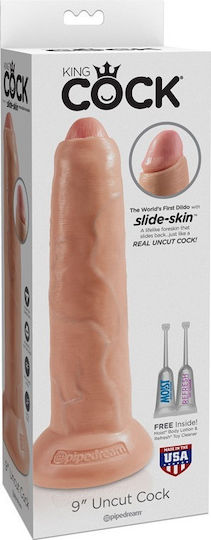 King Cock Uncut Glass Dildo With Suction Cup Flesh 23cm