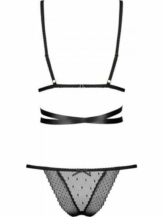 Obsessive Spitzen Unterwäsche-Set für Damen BH mit Zeichenfolge Schwarz / Schwarz / Schwarz / Schwarz / Schwarz Bowessa