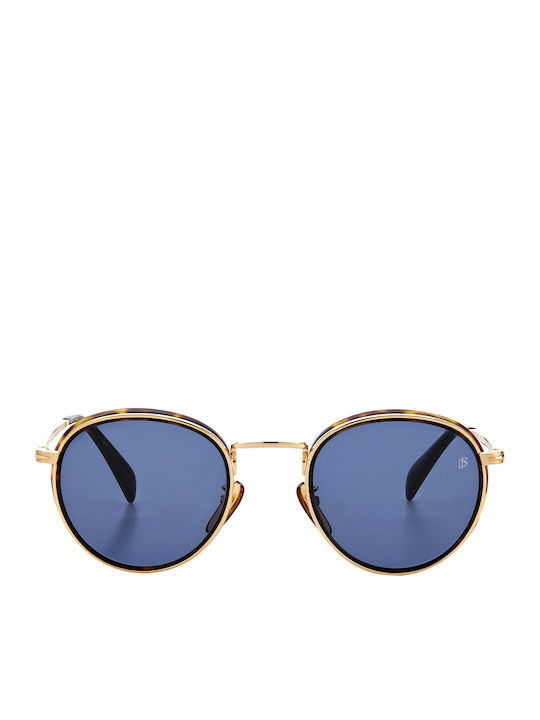 David Beckham Men's Sunglasses with Gold Metal Frame and Blue Lens