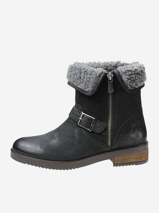 Hush Puppies Abrieje Leder Damen Knöchelstiefel mit Pelz Schwarz