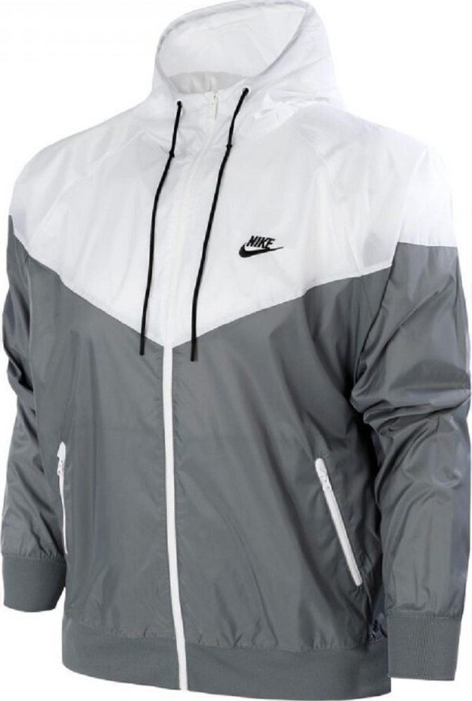 grey and white windbreaker nike