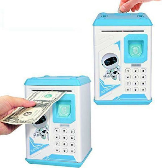 Money Bank Atm Children's Money Box Plastic Blue 13x13x20cm