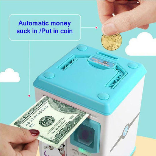 Money Bank Atm Children's Money Box Plastic Blue 13x13x20cm