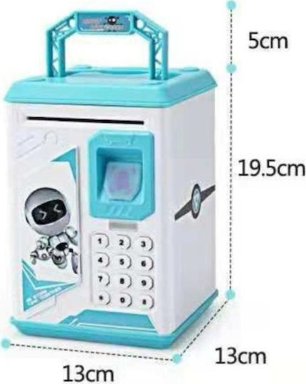 Money Bank Atm Children's Money Box Plastic Blue 13x13x20cm