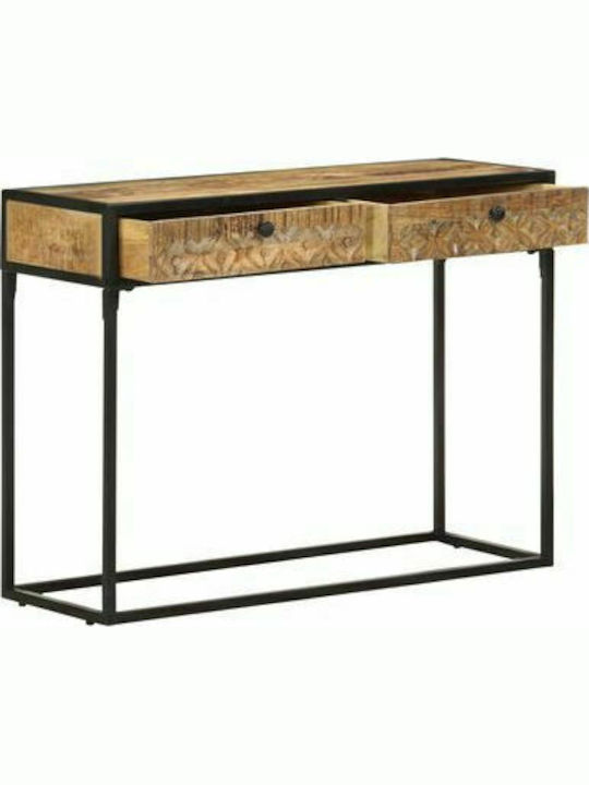 Console Table of Solid Wood & Metal Natural / Black L100xW35xH75cm