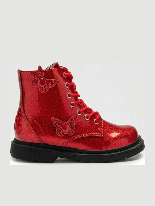 Leather Kids Boots with Zipper Red