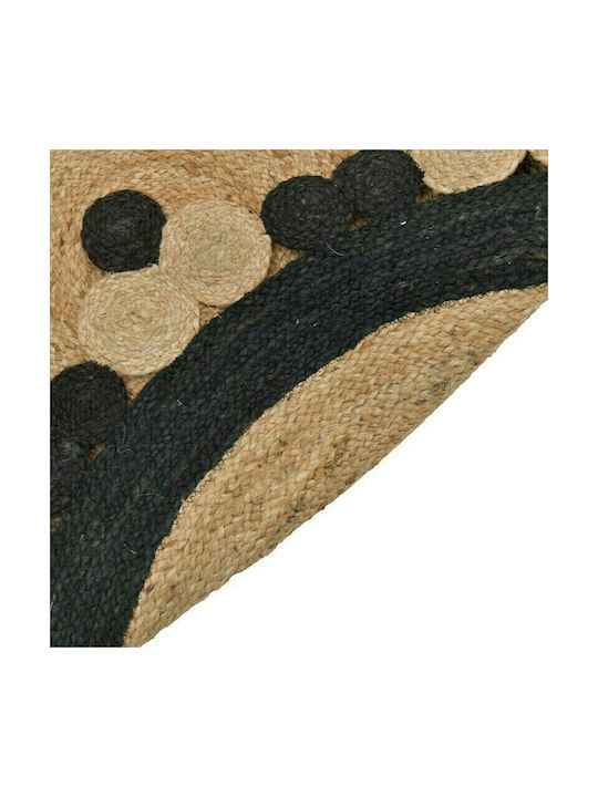Inart Jute Χαλί Στρογγυλό Καλοκαιρινό από Γιούτα Natural - Μαύρο Φ120cm