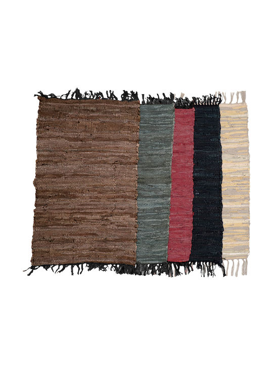 Viopros Ταπέτο Rug Fireplace Rectangular Leather with Fringes 1 Brown