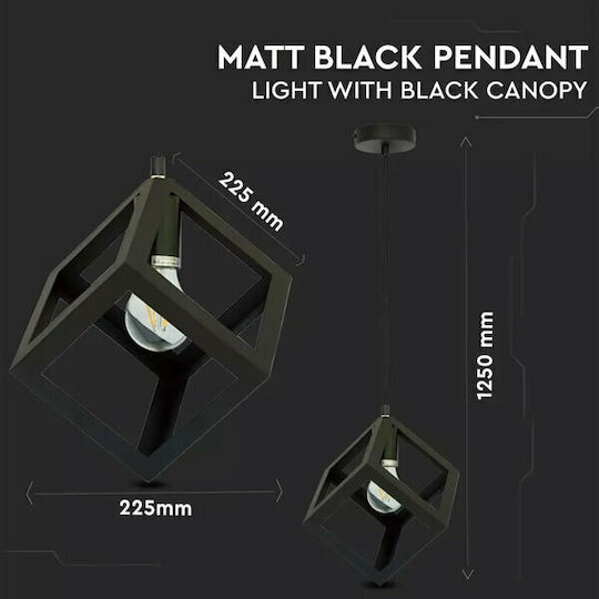 V-TAC Cube Κρεμαστό Φωτιστικό Μαύρο Πλέγμα με Ντουί E27 22.5x22.5x22.5εκ.