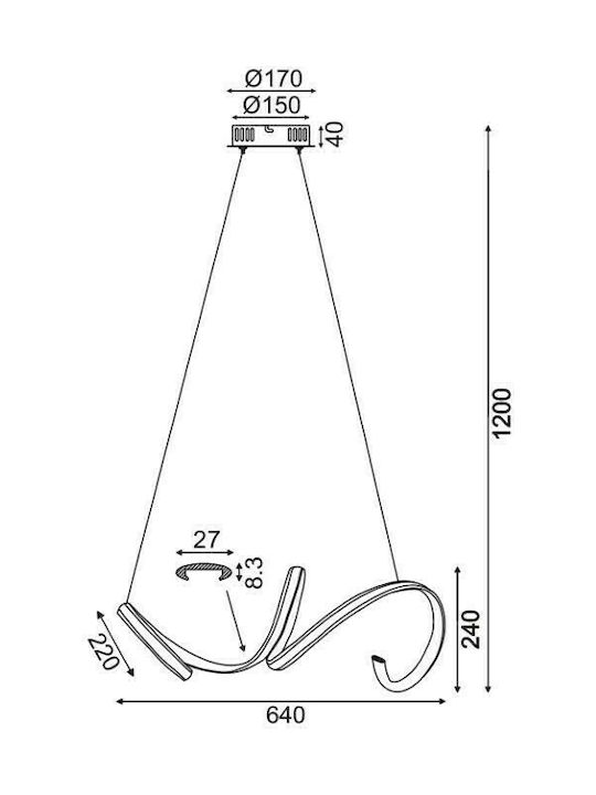 Aca Cleo Pendant Light Silver Rail 64x64cm