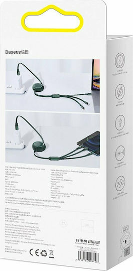 Baseus Bright Mirror Flat / Retractable USB to Type-C / Lightning / micro USB Cable 3.5A Πράσινο 1.2m (CAMJ010206)