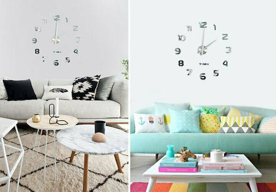 Ruhhy 3D Wall Clock Sticker Mirror Silver Ø60cm Ruhhy 3D Wall Clock Sticker Mirror Silver Ø60cm