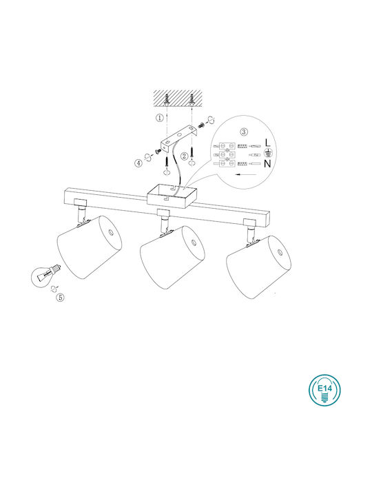 Trio Lighting Bell Triple Spot with Socket E14 in Gray Color