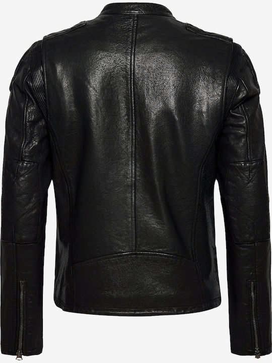 Moto Racer Lederjacke Winter Jacke Biker Schwarz