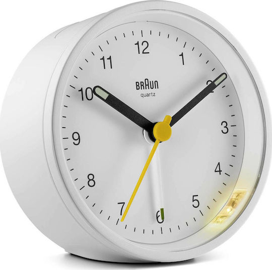 Braun BC12 Geräuschloses Tischuhr mit Zeigern mit Wecker Weiß BC12W
