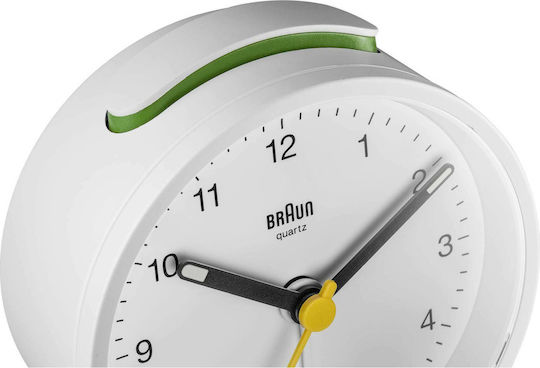 Braun BC12 Geräuschloses Tischuhr mit Zeigern mit Wecker Weiß BC12W