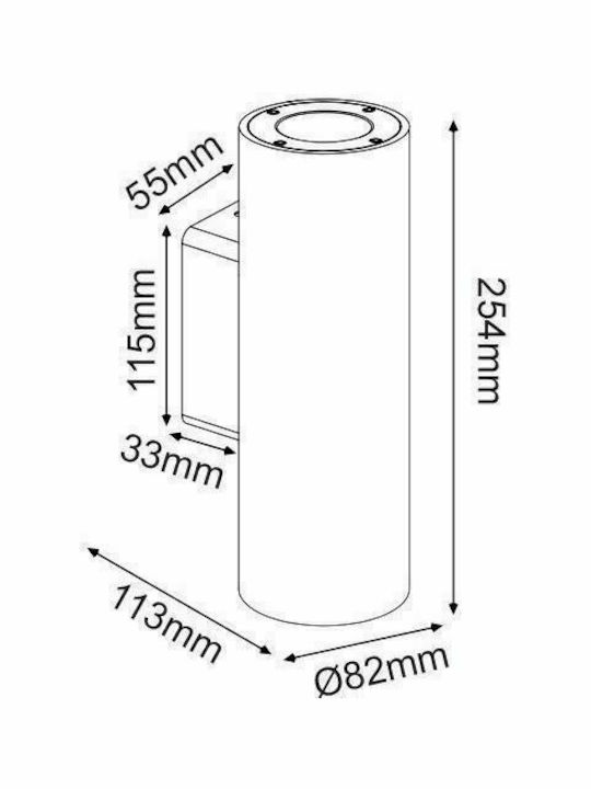 Aca Wall-Mounted Outdoor Spot GU10 IP65 Double Beam 11.3x25.4εκ.