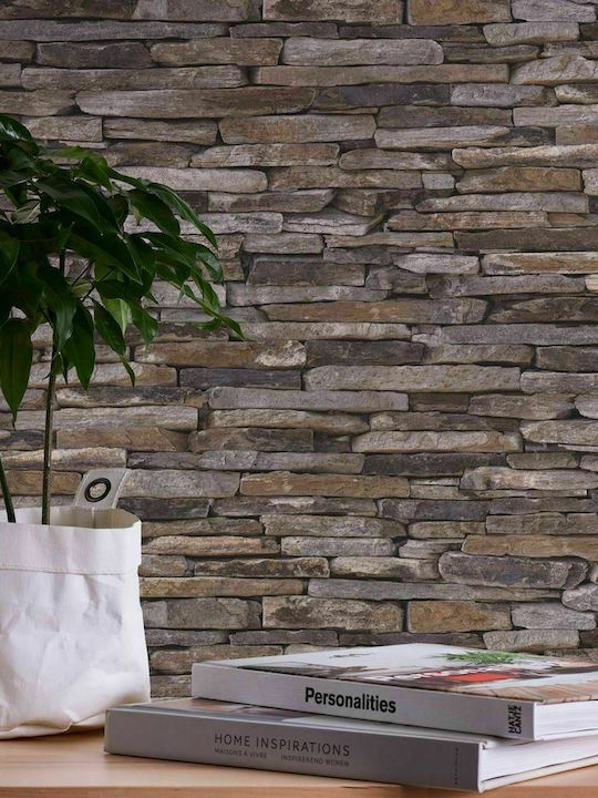 Wall Wallpaper Wood Stone Vinyl Brown 1000x53cm Washable