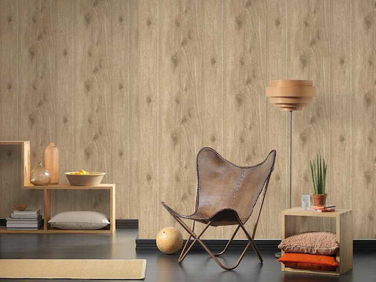 Wall Wallpaper Wood Stone Vinyl Beige 1000x53cm Washable