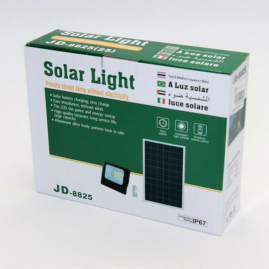 Waterproof Solar LED Flood Light 25W Cold White 6500K with Photocell and Remote Control IP66