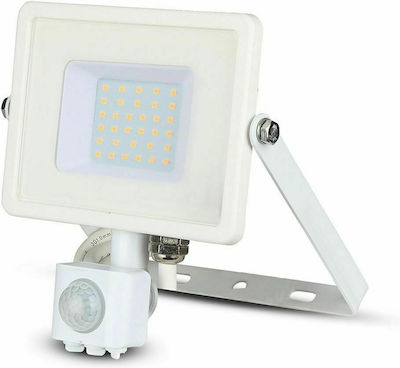 V-TAC Wasserdicht LED Flutlicht 30W Natürliches Weiß 4000K mit Bewegungssensor IP65