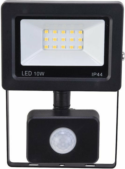 Powertech Στεγανός Προβολέας LED 10W Ψυχρό Λευκό 6500K με Αισθητήρα Κίνησης IP44