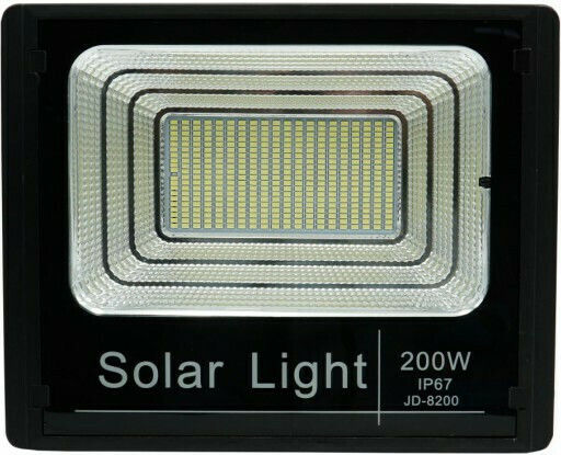 Factory JD-8200 Στεγανός Ηλιακός Προβολέας LED 200W Ψυχρό Λευκό 6000K με Τηλεχειριστήριο IP67
