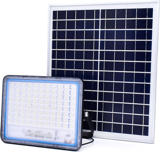 Foyu Wasserdicht Solar LED Flutlicht 120W Kaltweiß 6500K mit Fernbedienung IP67