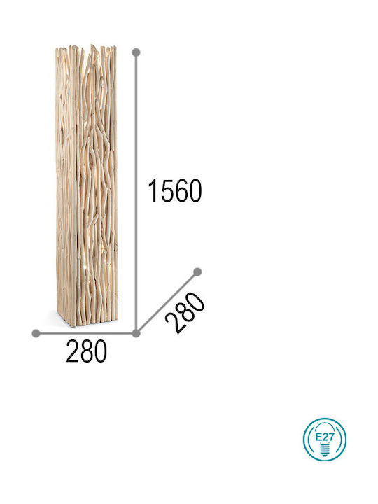 Ideal Lux Driftwood Vintage Floor Lamp H156xW28cm. with Socket for Bulb E27 Brown