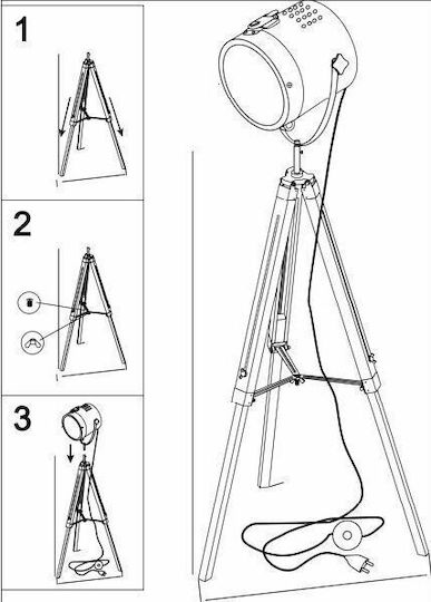 Atmosphera Ebor Vintage Floor Lamp H152xL60cm with Lamp Bulb Base for E27 Beige
