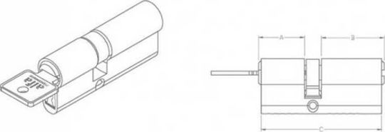 Domus Lock Cylinder Security Alfa 75mm (30-45) with 5 Keys Silver