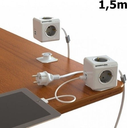 Allocacoc Extended PowerCube 4 Positions with 2 USB-A and Cable 1.5m Gray