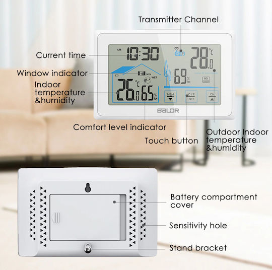 Baldr BD-907 Drahtlos Wetterstation Digital Tischplatte Weiß