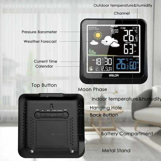 Baldr WS0336BL2 Drahtlos Wetterstation Digital Tischplatte Schwarz