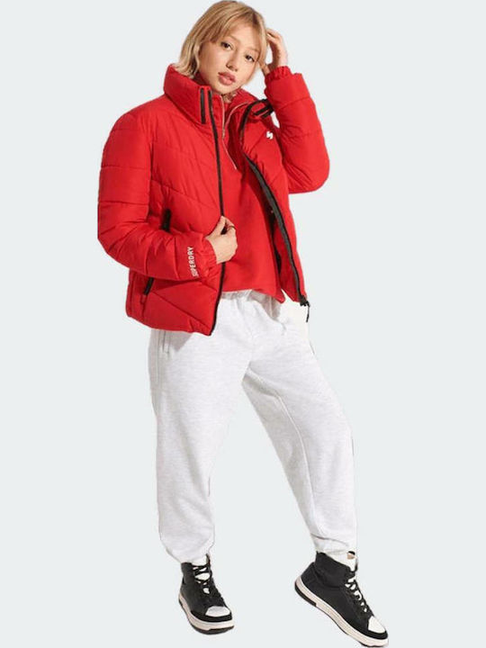 Women's Short Puffer Jacket for Winter Red