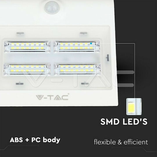 V-TAC Επιτοίχιο Ηλιακό Φωτιστικό 3W 400lm Φυσικό Λευκό 4000K με Αισθητήρα Κίνησης και Φωτοκύτταρο IP65 14x21.2x10.92εκ.