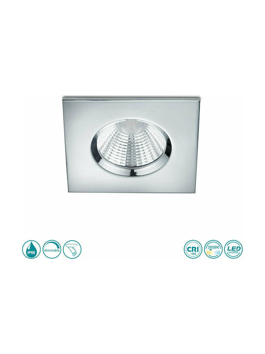 Trio Lighting Zagros Square Metallic Recessed Spot with Integrated LED and Warm White Light Silver 5x5cm. 3pcs